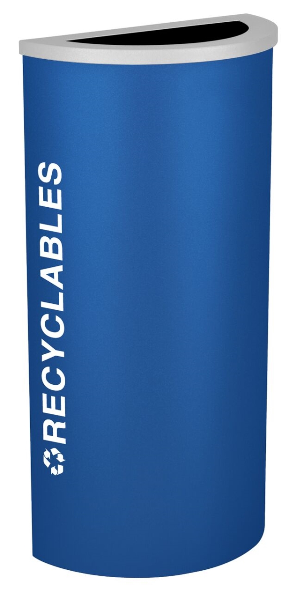 Picture of Ex-Cell Kaiser RC-KDHR-R RYX 8 Gallon Half Round Recycling Receptacle with Recyclables Decal&#44; Royal Texture