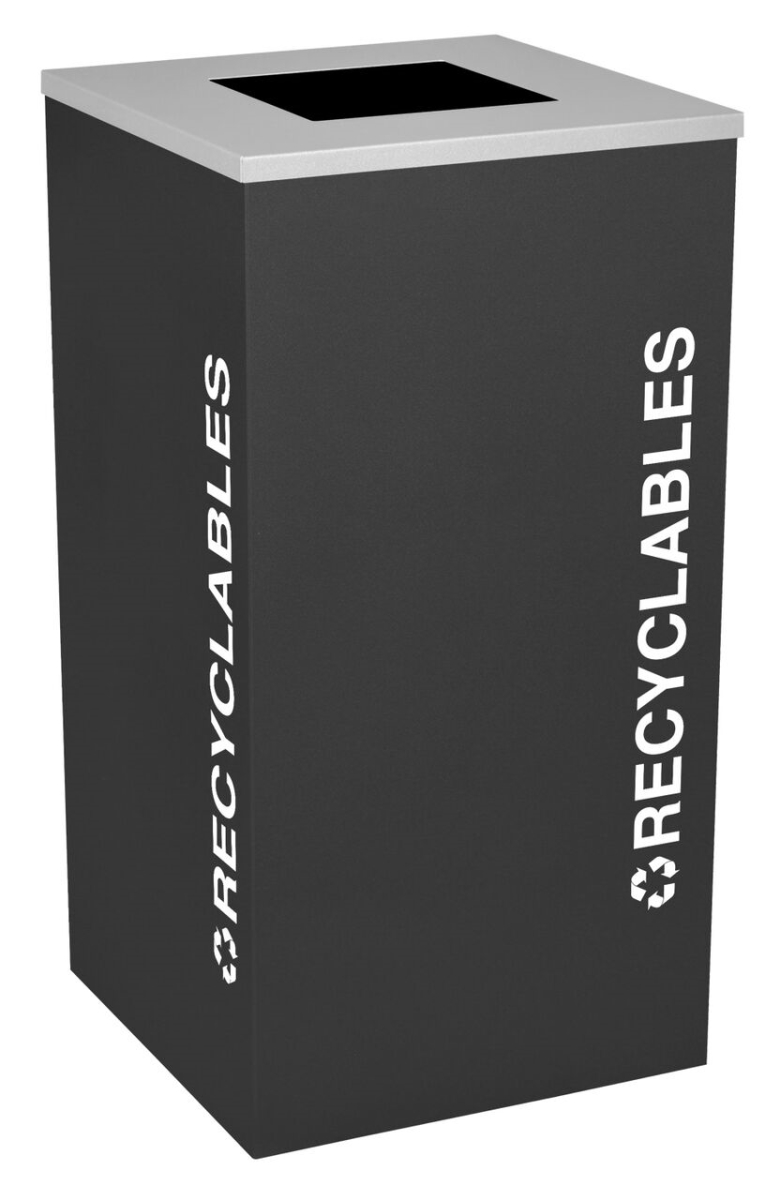 Picture of Ex-Cell Kaiser RC-KDSQ-R BLX 24 Gallon Square Recycling Receptacle with Recyclables Decal&#44; Black Texture