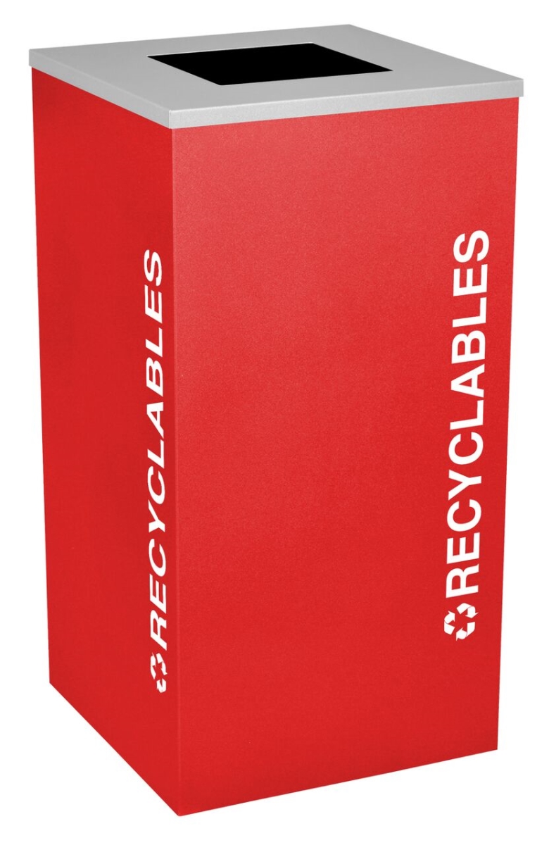 Picture of Ex-Cell Kaiser RC-KDSQ-R RBX 24 Gallon Square Recycling Receptacle with Recyclables Decal&#44; Ruby Texture