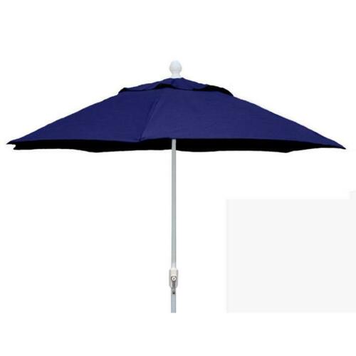 7.5 ft. Hex 6 Rib Crank White with Navy Blue Spun Poly Canopy Patio Umbrella