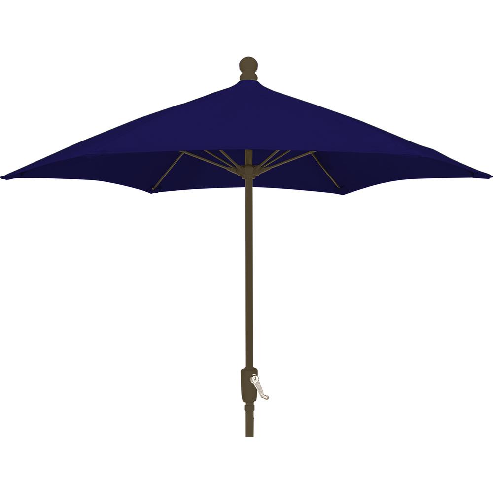7.5 ft. Hex 6 Rib Crank Champagne Bronze with Navy Blue Spun Poly Canopy Patio Umbrella