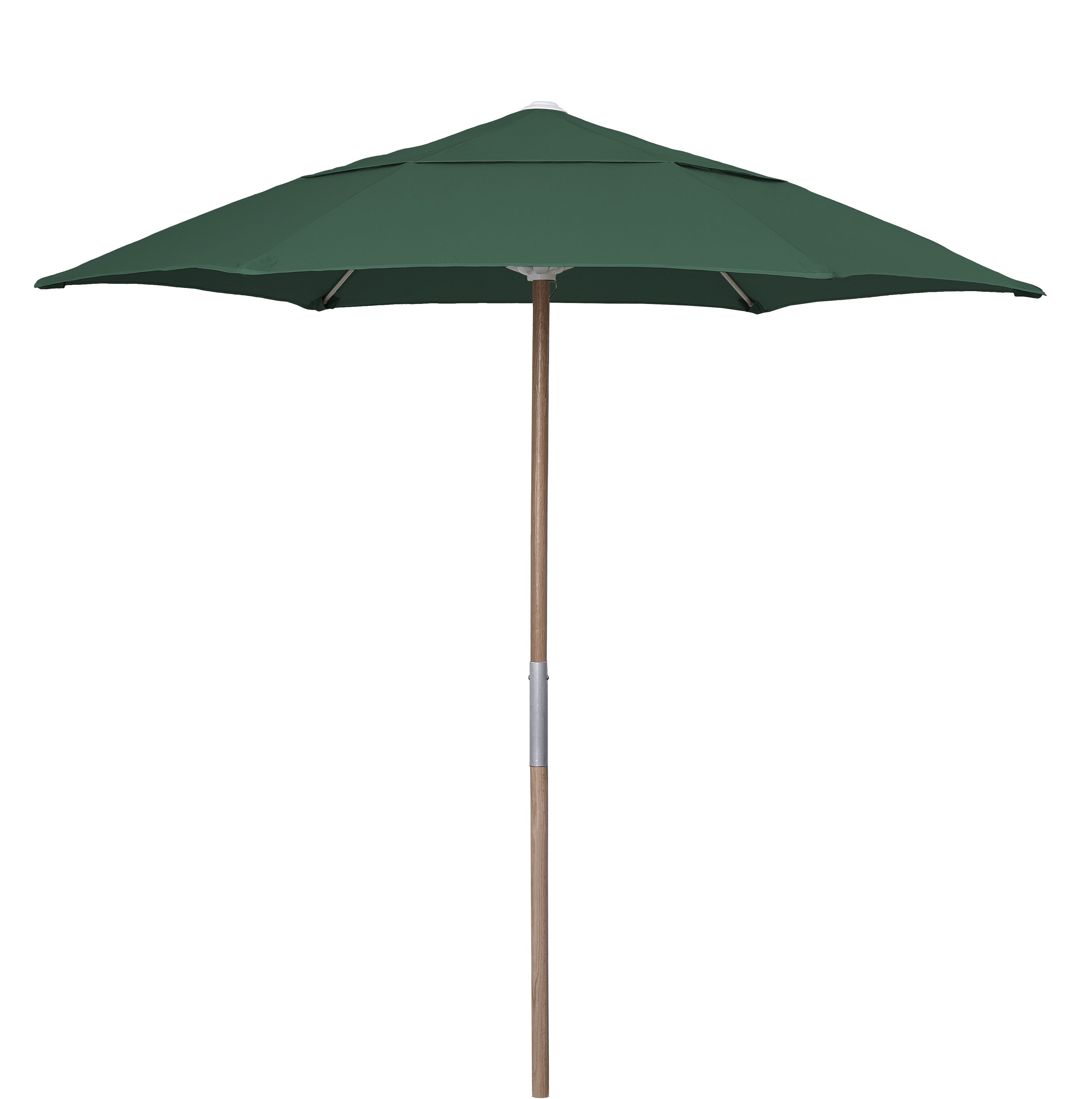 7.5 ft. Hex Beach Umbrella 6 Rib Push Up Natural Oak with Forest Green Spun Poly Canopy