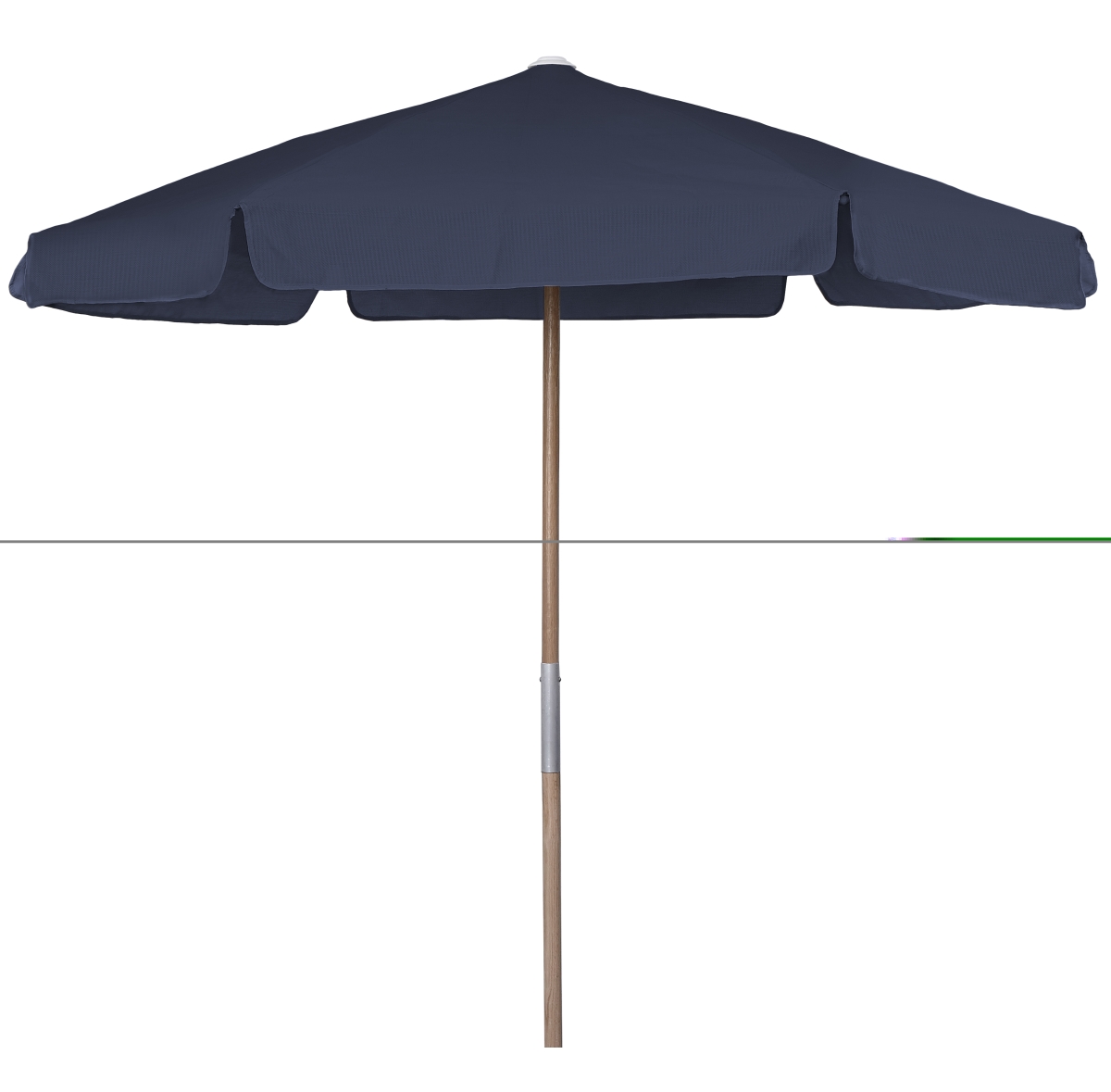 7BPU-6R-WDO-TX-Navy Blue 7.5 ft. Hex Beach Umbrella 6 Rib Push Up Natural Oak with Navy Blue Vinyl Coated Weave Canopy