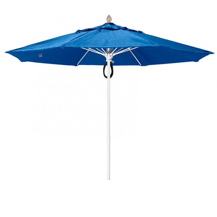 7.5 ft. White Aluminum Pole Acrylic Market Push Up Umbrella, Pacific Blue Canopy