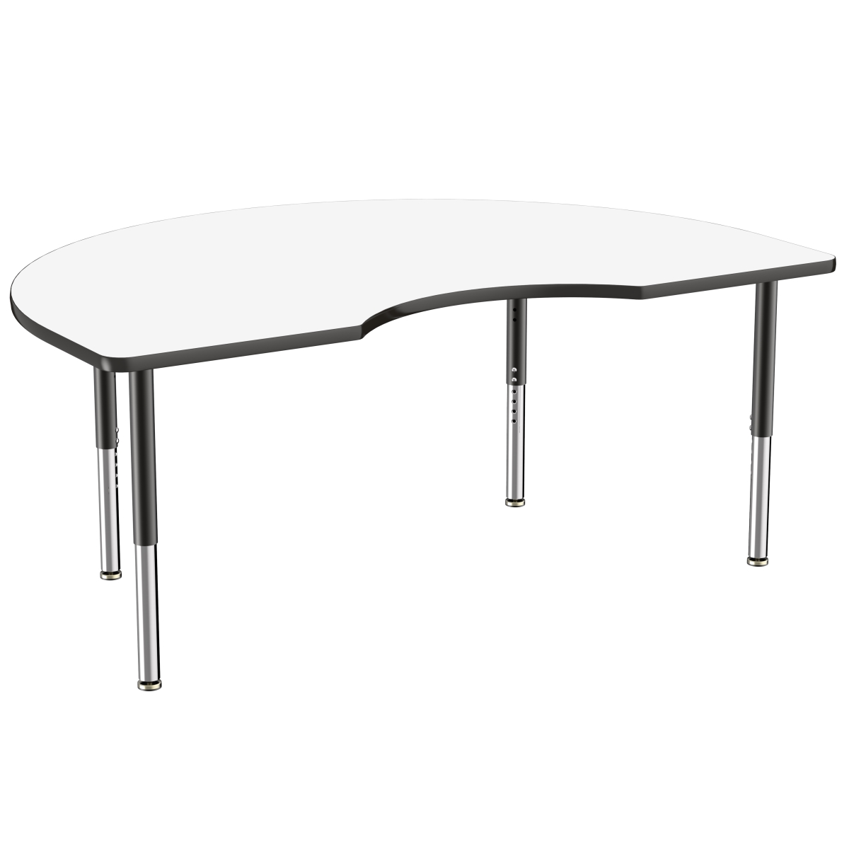 Factory Direct Partners 10228-DEBK Dry-Erase Mobile Kidney Activity School and Office Table (48" x 72"), Super Legs w/ Glides and Casters, Adjustable Height 19-30" - Whiteboard Top/Black Edge