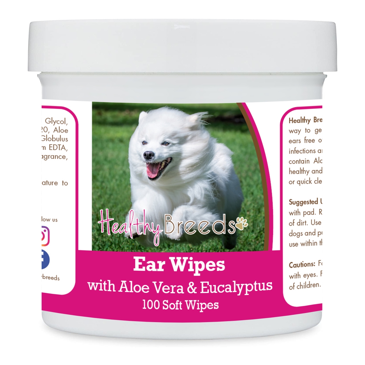 Picture of Healthy Breeds 192959822830 American Eskimo Dog Ear Cleaning Wipes with Aloe & Eucalyptus for Dogs - 100 Count