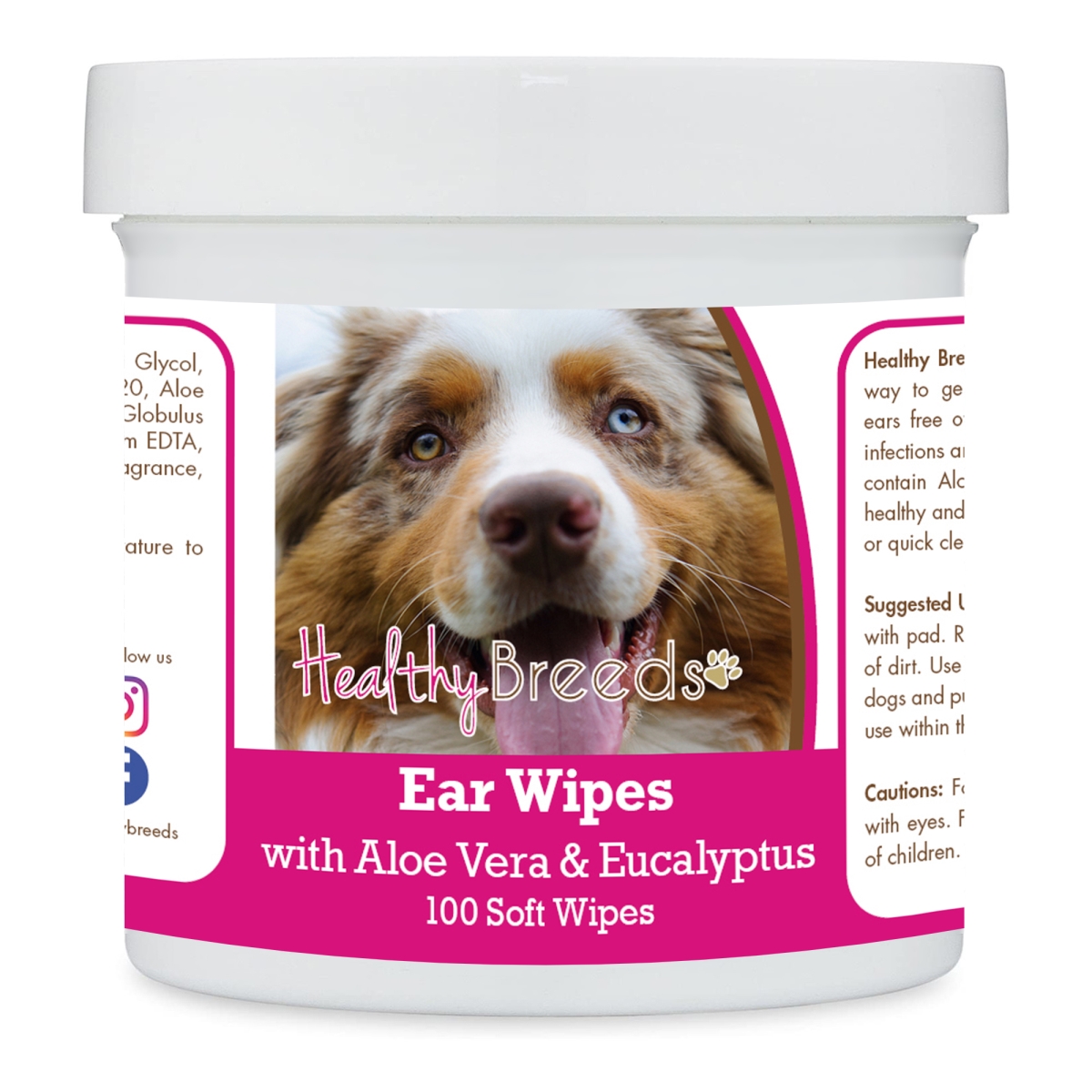 Picture of Healthy Breeds 192959822946 Australian Shepherd Ear Cleaning Wipes with Aloe & Eucalyptus for Dogs - 100 Count