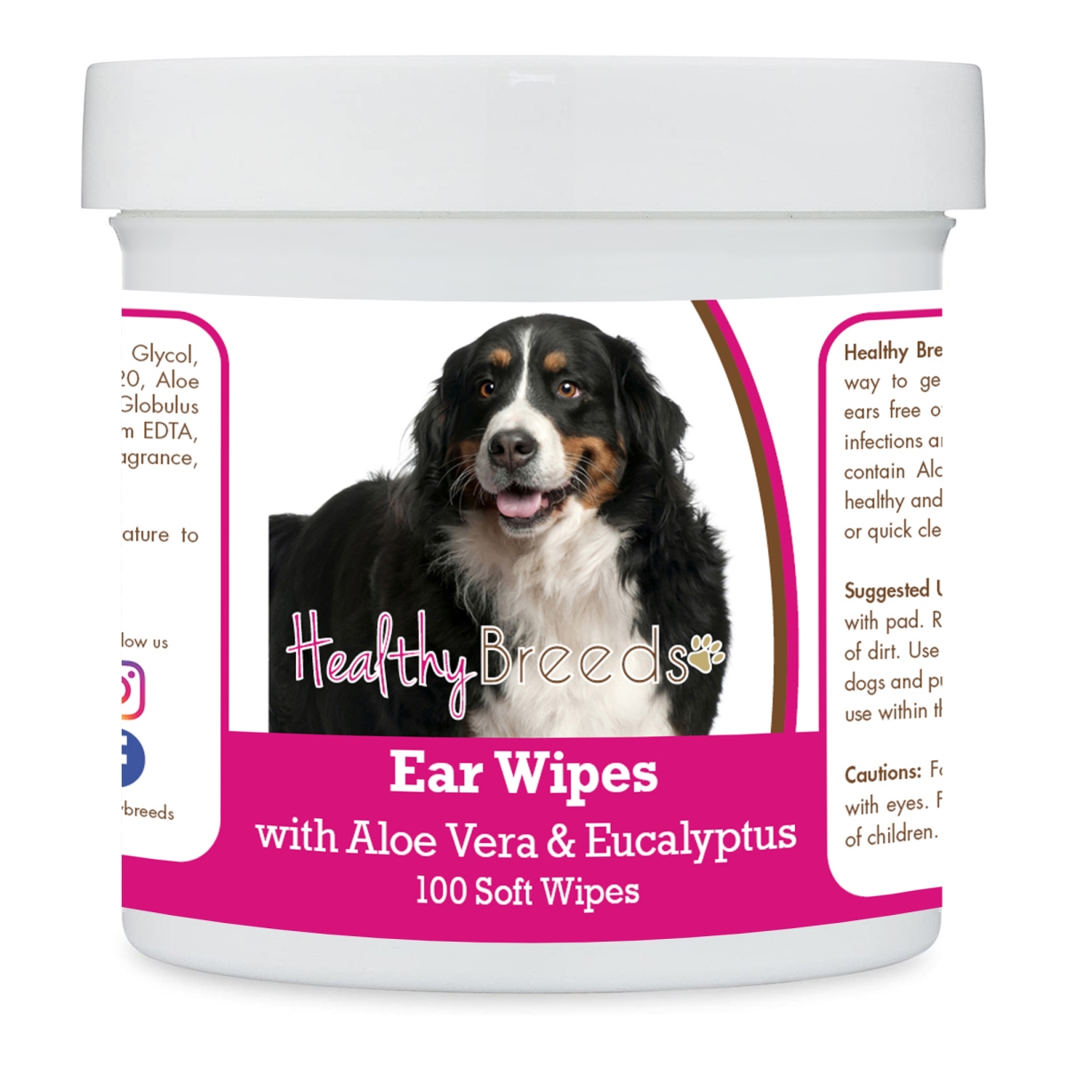 Picture of Healthy Breeds 192959823066 Bernese Mountain Dog Ear Cleaning Wipes with Aloe & Eucalyptus for Dogs - 100 Count