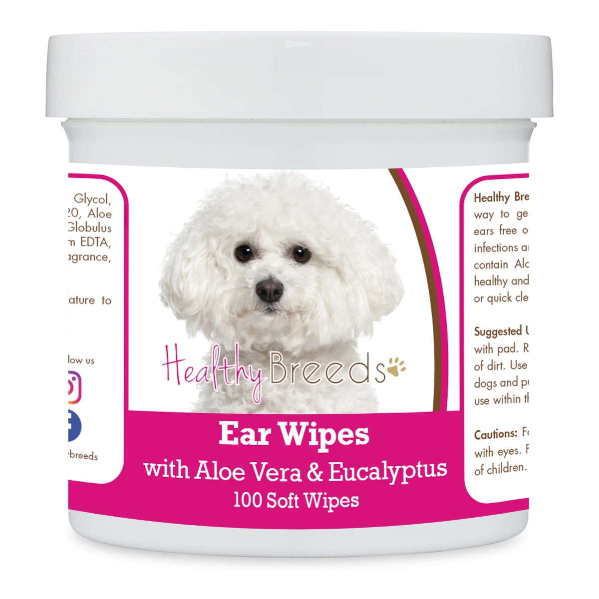 Picture of Healthy Breeds 192959823080 Bichon Frise Ear Cleaning Wipes with Aloe & Eucalyptus for Dogs - 100 Count