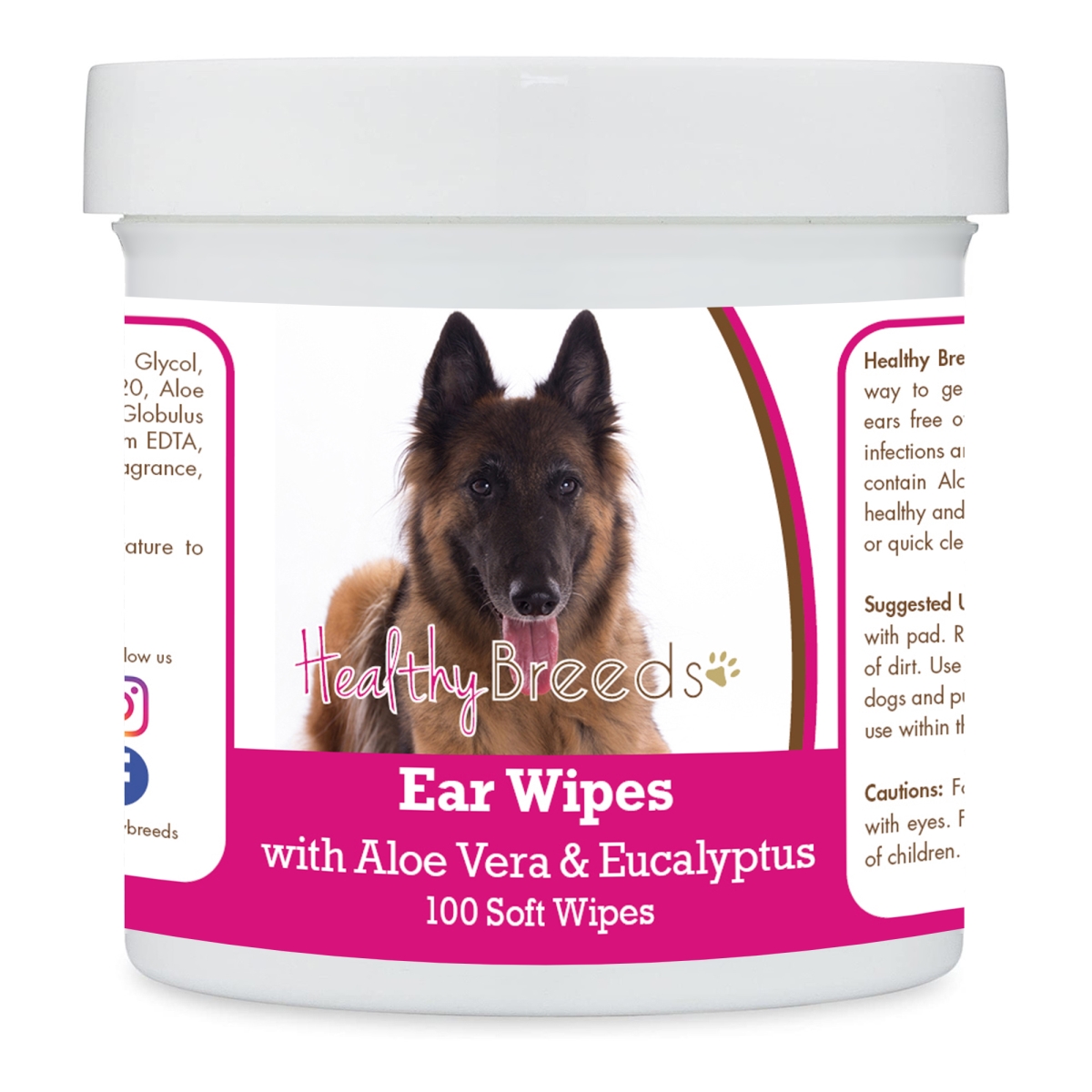 Picture of Healthy Breeds 192959823097 Belgian Tervuren Ear Cleaning Wipes with Aloe & Eucalyptus for Dogs - 100 Count