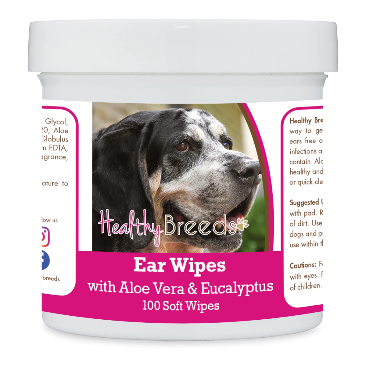 Picture of Healthy Breeds 192959823134 Bluetick Coonhound Ear Cleaning Wipes with Aloe & Eucalyptus for Dogs - 100 Count