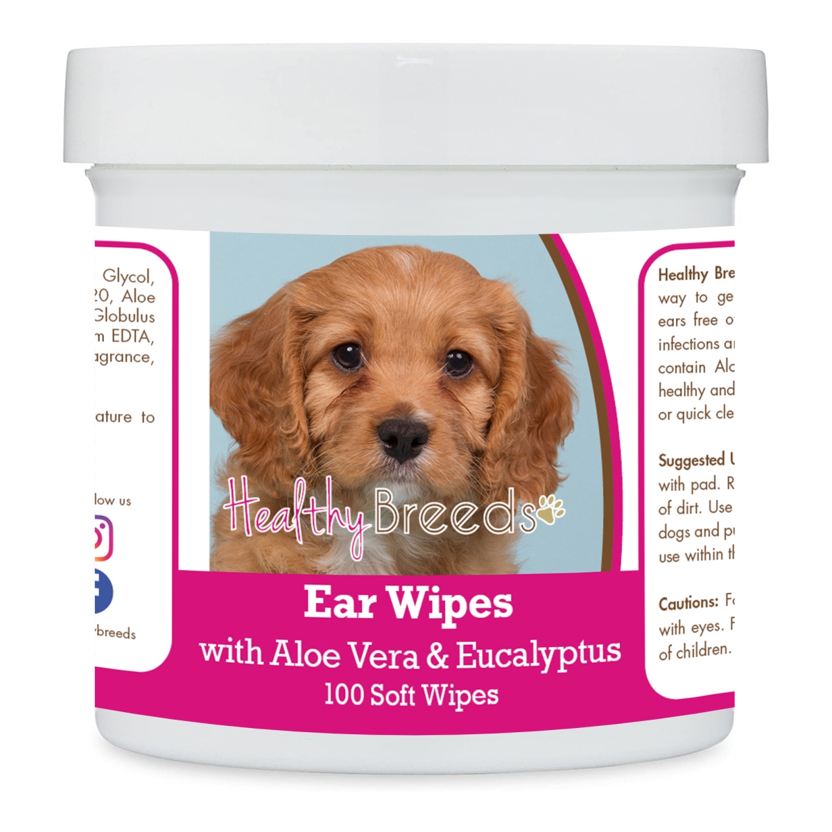 Picture of Healthy Breeds 192959823332 Cavapoo Ear Cleaning Wipes with Aloe & Eucalyptus for Dogs - 100 Count