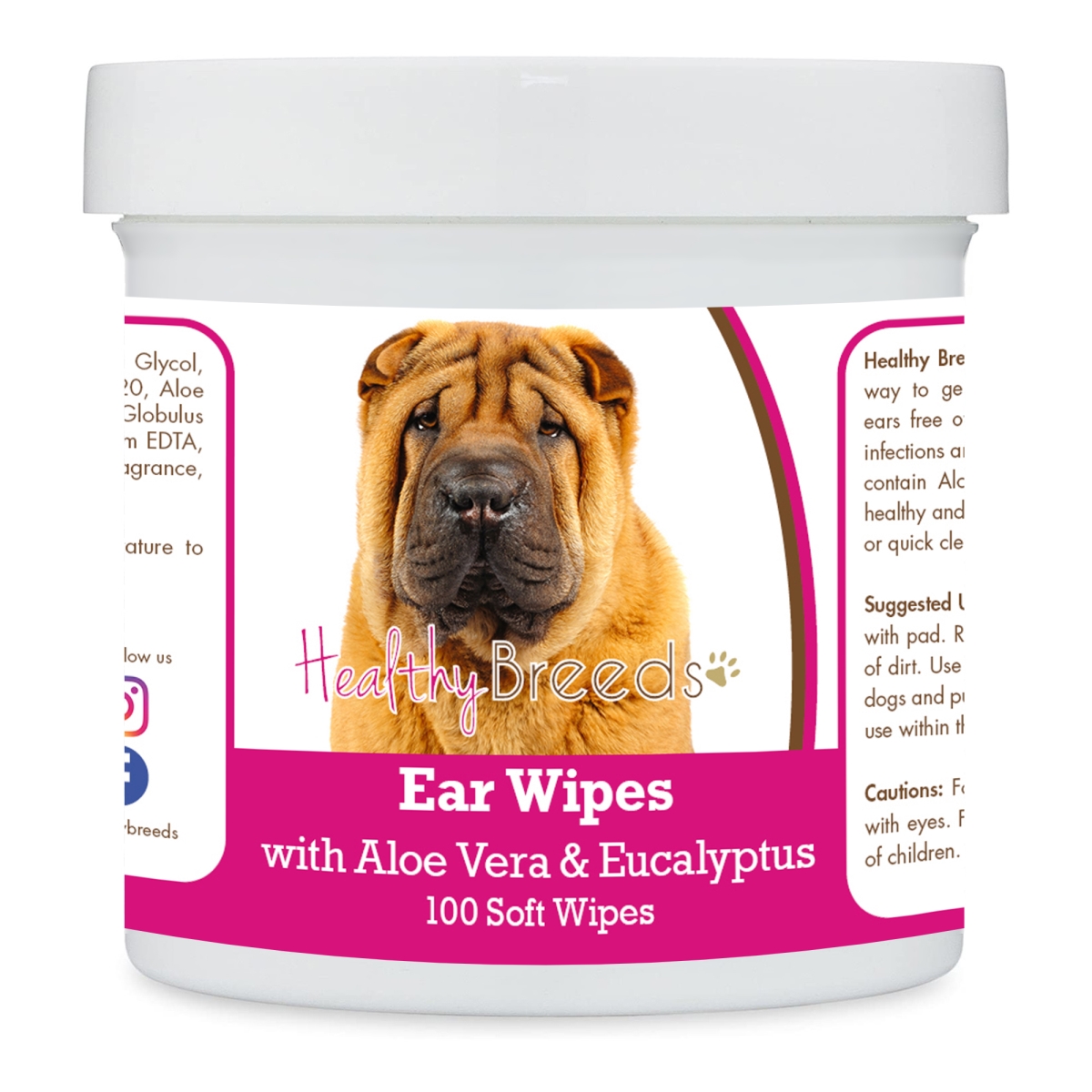 Picture of Healthy Breeds 192959823479 Chinese Shar Pei Ear Cleaning Wipes with Aloe & Eucalyptus for Dogs - 100 Count