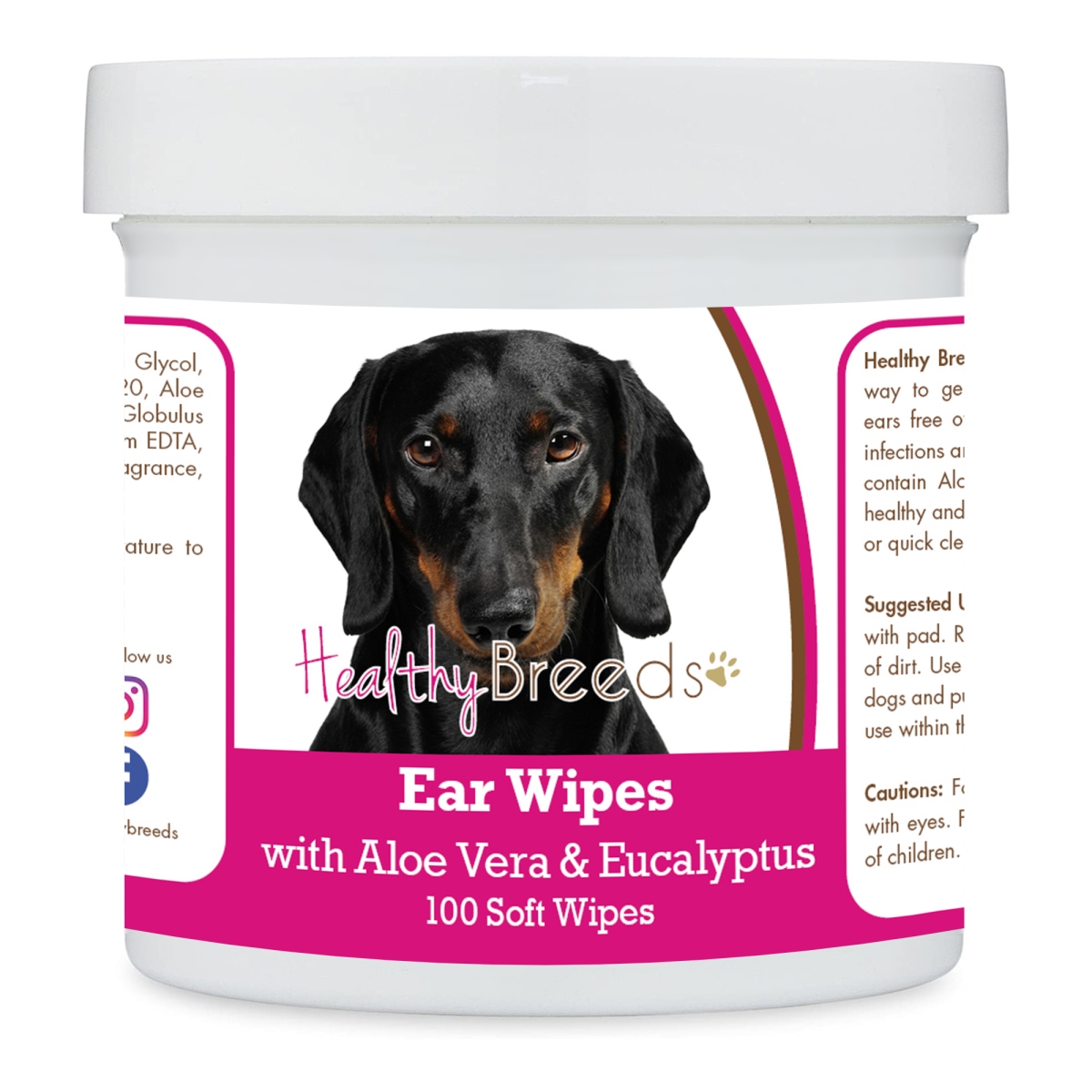Picture of Healthy Breeds 192959823516 Dachshund Ear Cleaning Wipes with Aloe & Eucalyptus for Dogs - 100 Count