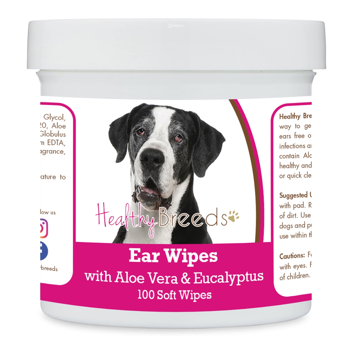 Picture of Healthy Breeds 192959823554 Great Dane Ear Cleaning Wipes with Aloe & Eucalyptus for Dogs - 100 Count