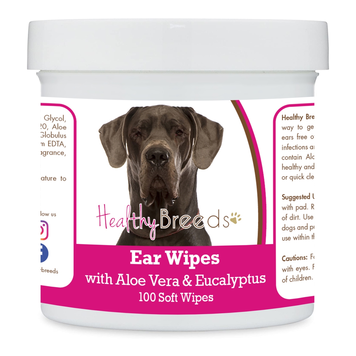 Picture of Healthy Breeds 192959823561 Great Dane Ear Cleaning Wipes with Aloe & Eucalyptus for Dogs - 100 Count