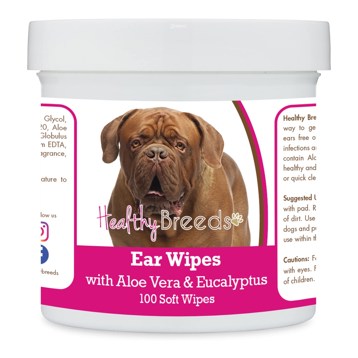 Picture of Healthy Breeds 192959823578 Dogue de Bordeaux Ear Cleaning Wipes with Aloe & Eucalyptus for Dogs - 100 Count