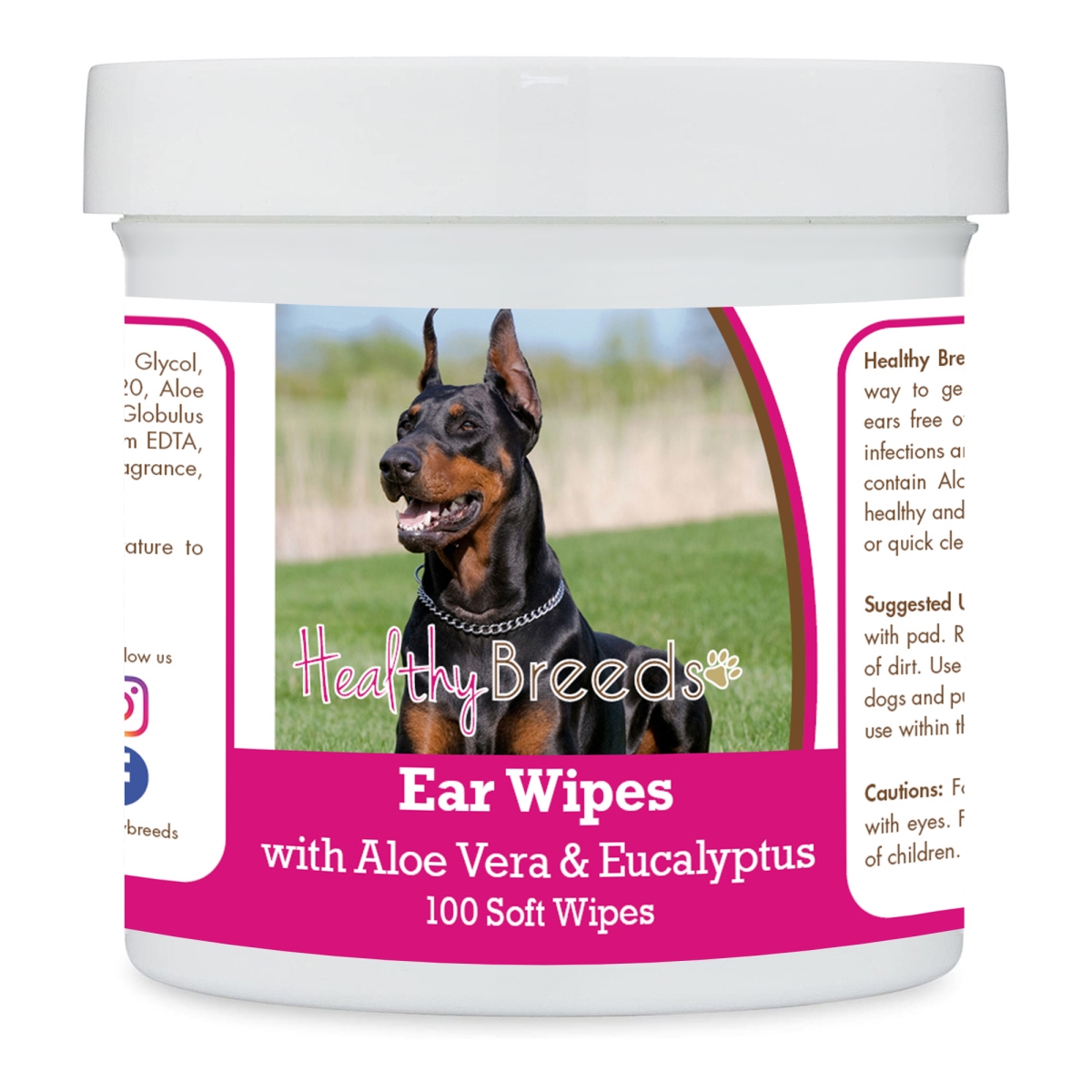 Picture of Healthy Breeds 192959823585 Doberman Pinscher Ear Cleaning Wipes with Aloe & Eucalyptus for Dogs - 100 Count