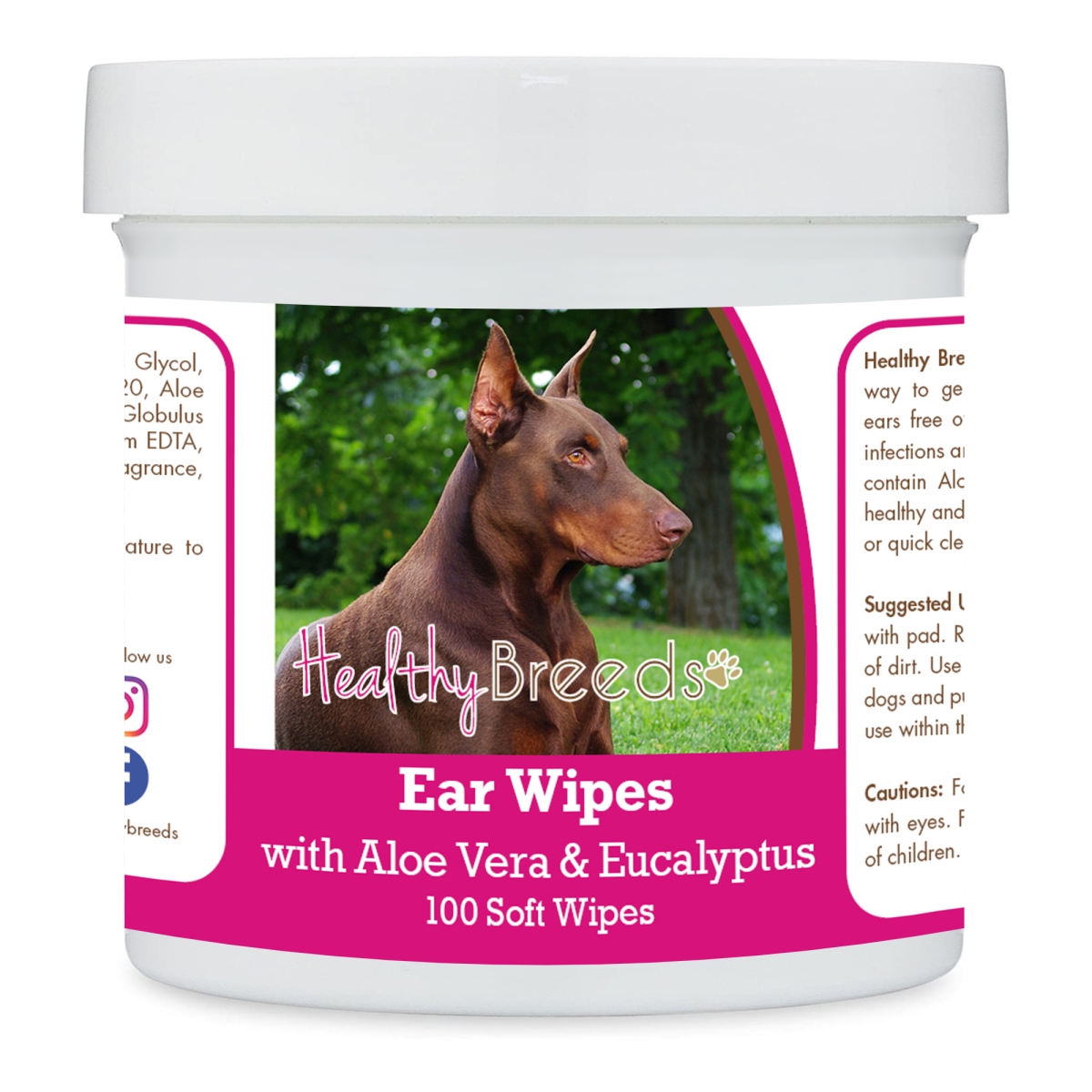 Picture of Healthy Breeds 192959823592 Doberman Pinscher Ear Cleaning Wipes with Aloe & Eucalyptus for Dogs - 100 Count