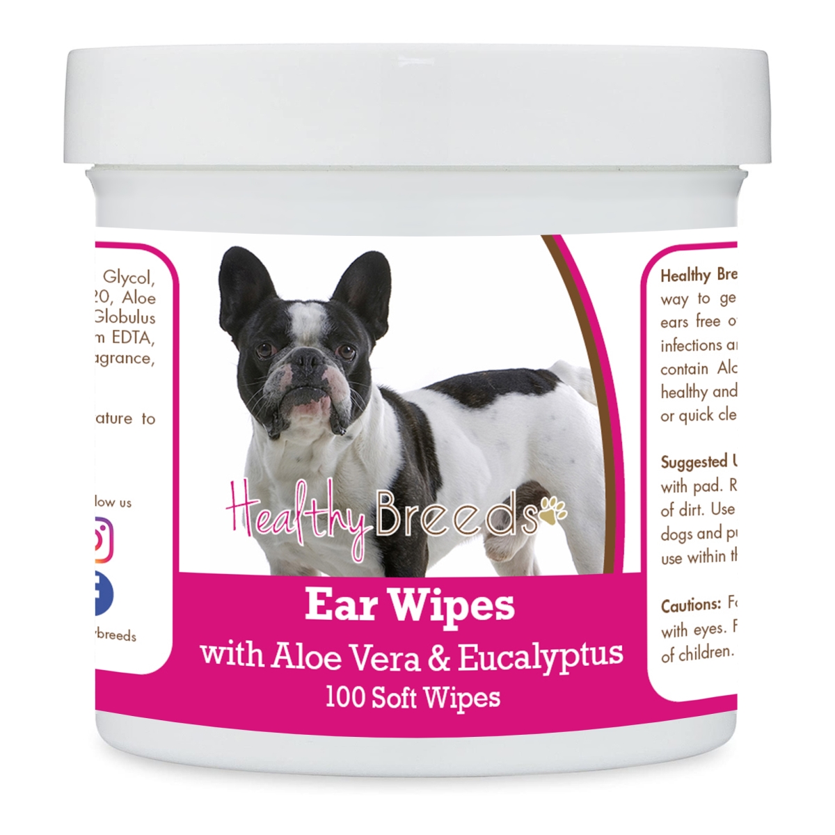 Picture of Healthy Breeds 192959823721 French Bulldog Ear Cleaning Wipes with Aloe & Eucalyptus for Dogs - 100 Count