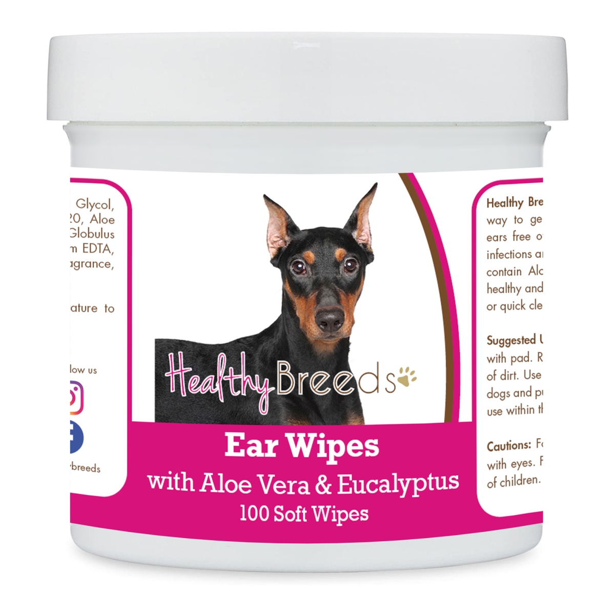 Picture of Healthy Breeds 192959823752 German Pinscher Ear Cleaning Wipes with Aloe & Eucalyptus for Dogs - 100 Count