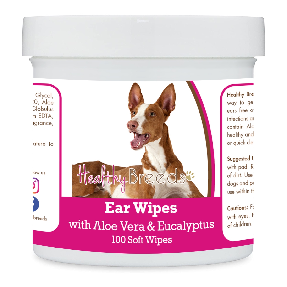 Picture of Healthy Breeds 192959823868 Ibizan Hound Ear Cleaning Wipes with Aloe & Eucalyptus for Dogs - 100 Count