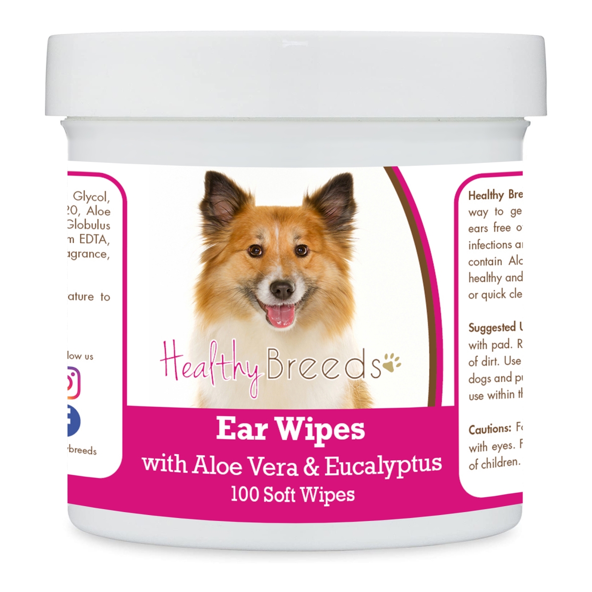 Picture of Healthy Breeds 192959823875 Icelandic Sheepdog Ear Cleaning Wipes with Aloe & Eucalyptus for Dogs - 100 Count