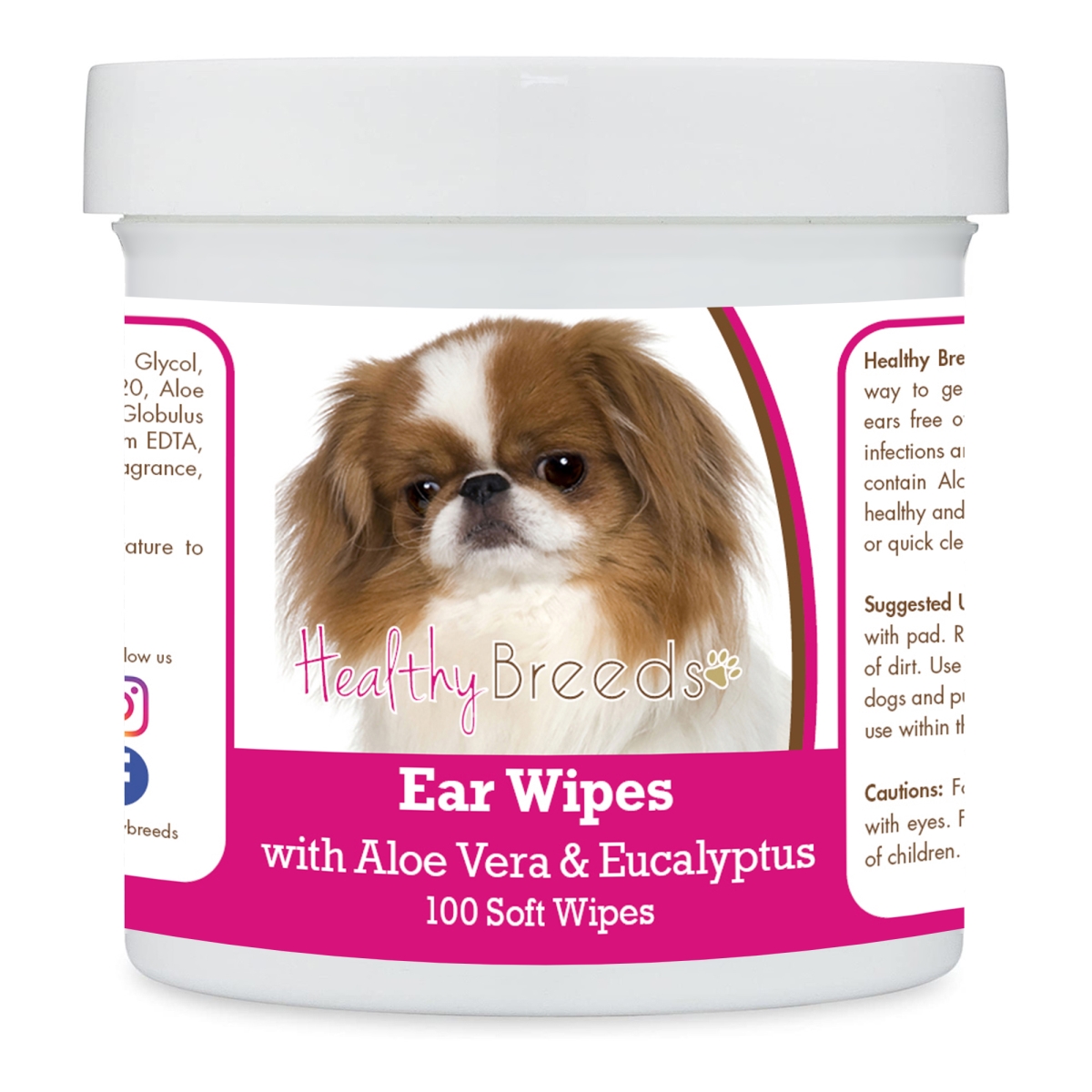 Picture of Healthy Breeds 192959823943 Japanese Chin Ear Cleaning Wipes with Aloe & Eucalyptus for Dogs - 100 Count