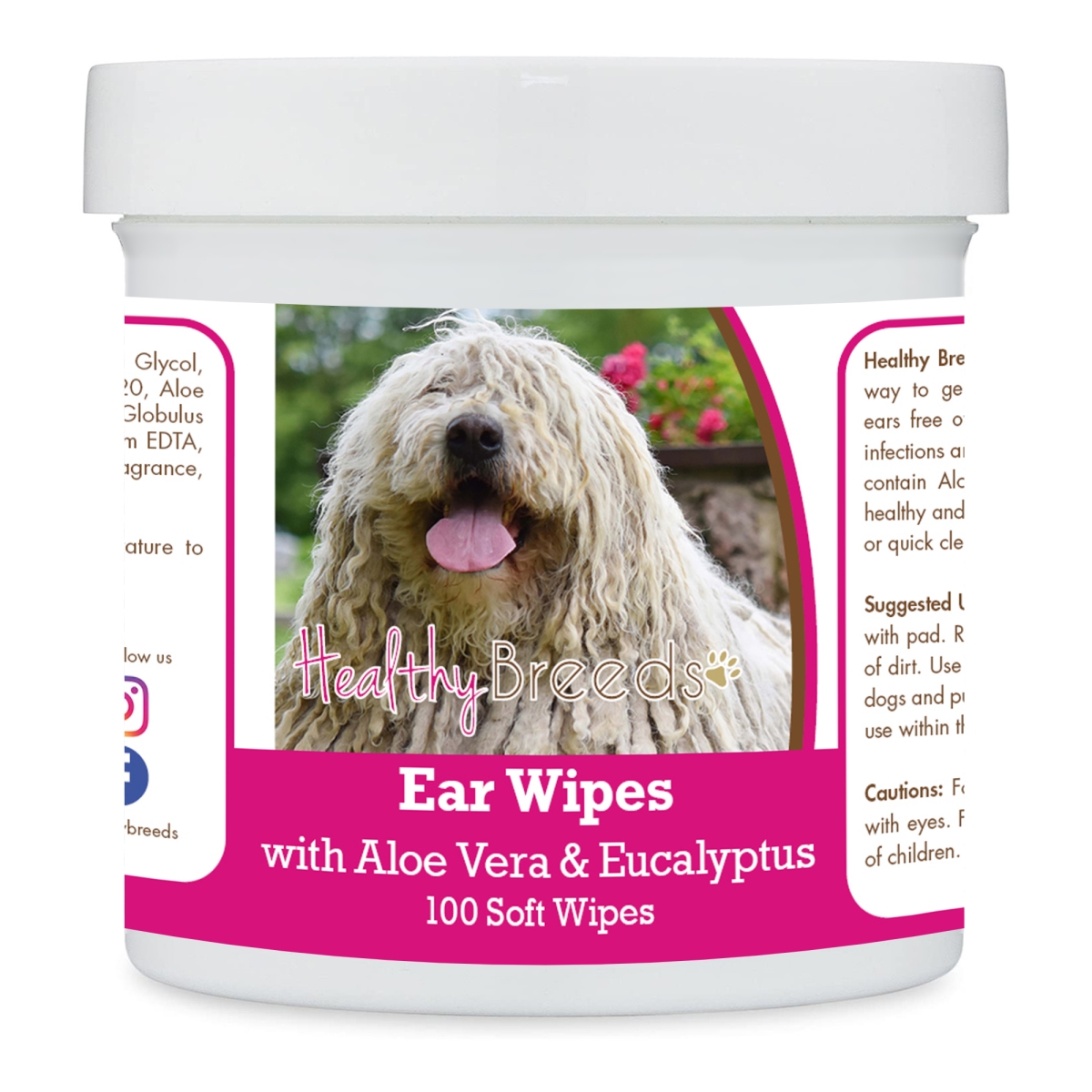 Picture of Healthy Breeds 192959823974 Komondorok Ear Cleaning Wipes with Aloe & Eucalyptus for Dogs - 100 Count