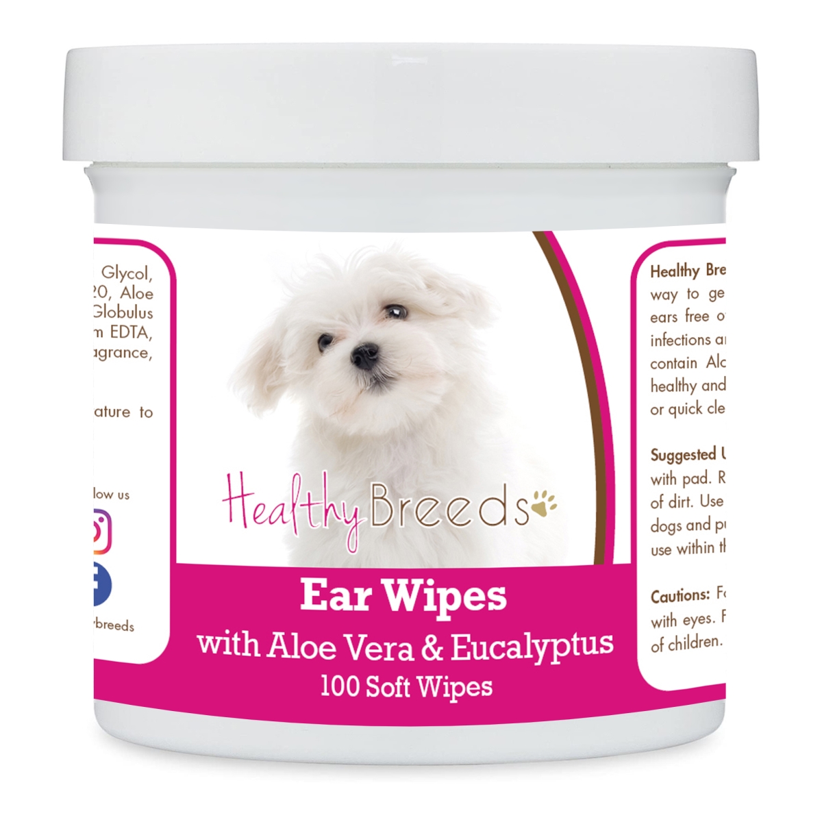 Picture of Healthy Breeds 192959824100 Maltese Ear Cleaning Wipes with Aloe & Eucalyptus for Dogs - 100 Count