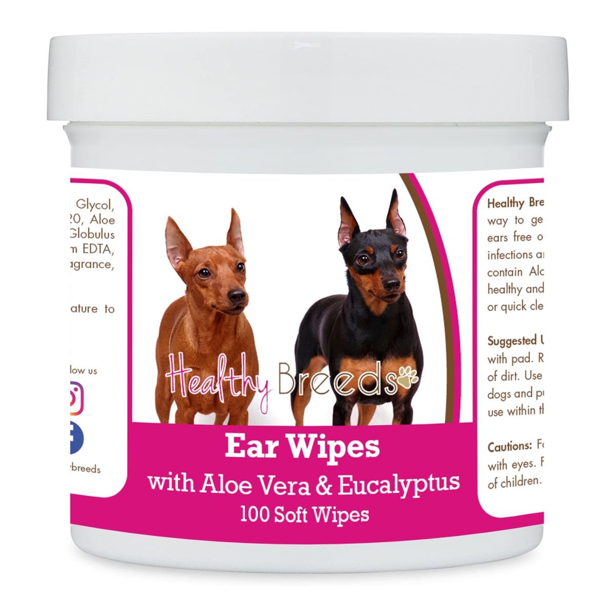 Picture of Healthy Breeds 192959824162 Miniature Pinscher Ear Cleaning Wipes with Aloe & Eucalyptus for Dogs - 100 Count
