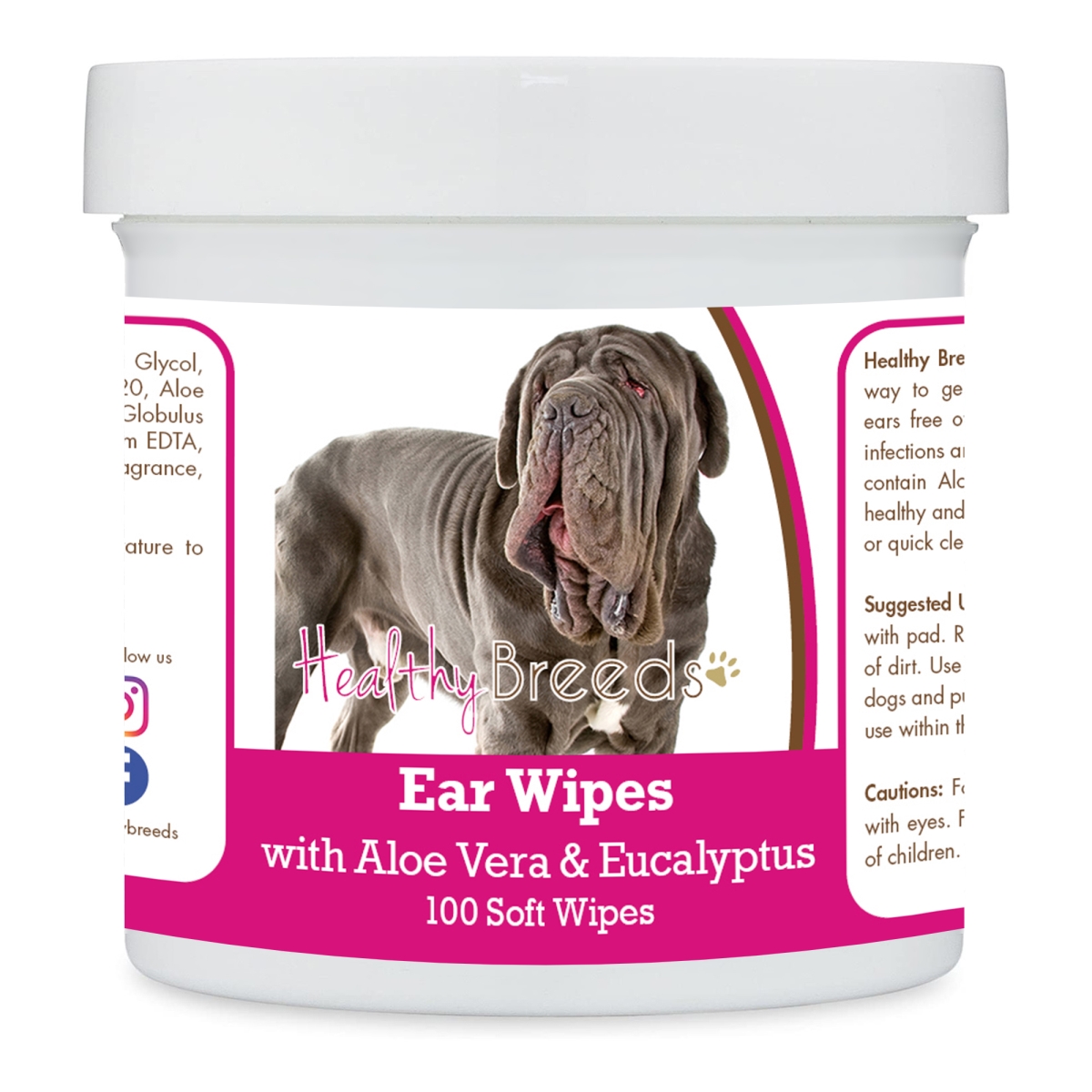 Picture of Healthy Breeds 192959824223 Neapolitan Mastiff Ear Cleaning Wipes with Aloe & Eucalyptus for Dogs - 100 Count