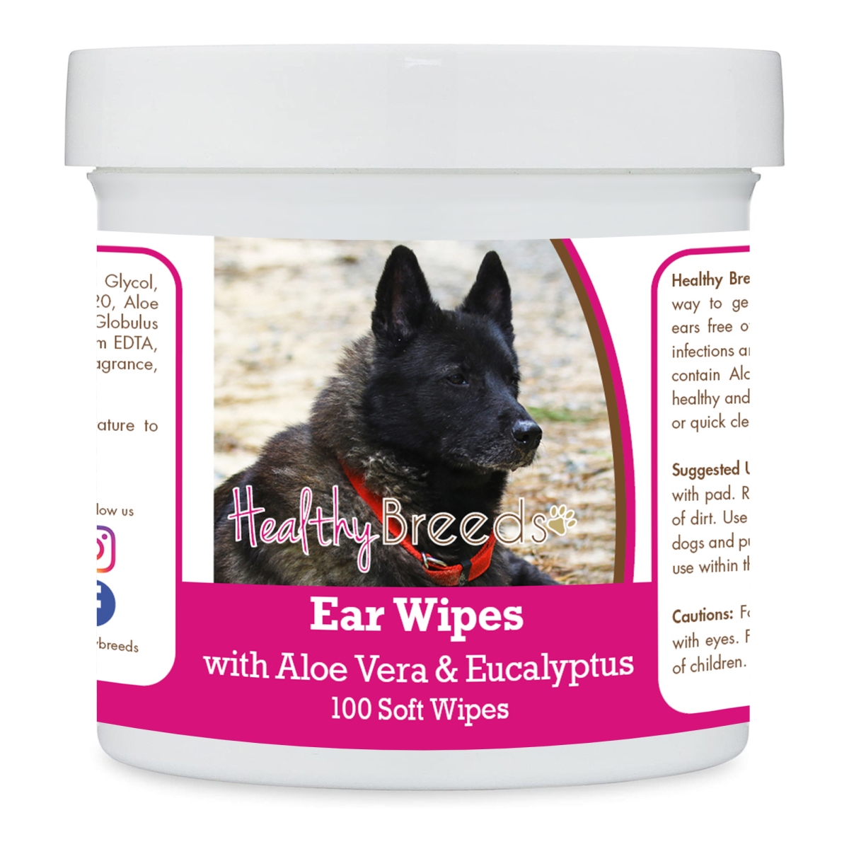 Picture of Healthy Breeds 192959824230 Norwegian Elkhound Ear Cleaning Wipes with Aloe & Eucalyptus for Dogs - 100 Count