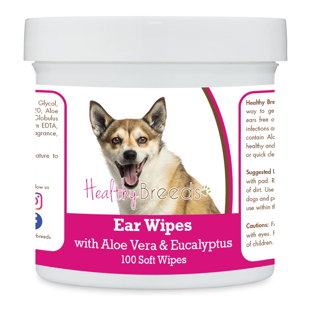 Picture of Healthy Breeds 192959824254 Norwegian Lundehund Ear Cleaning Wipes with Aloe & Eucalyptus for Dogs - 100 Count
