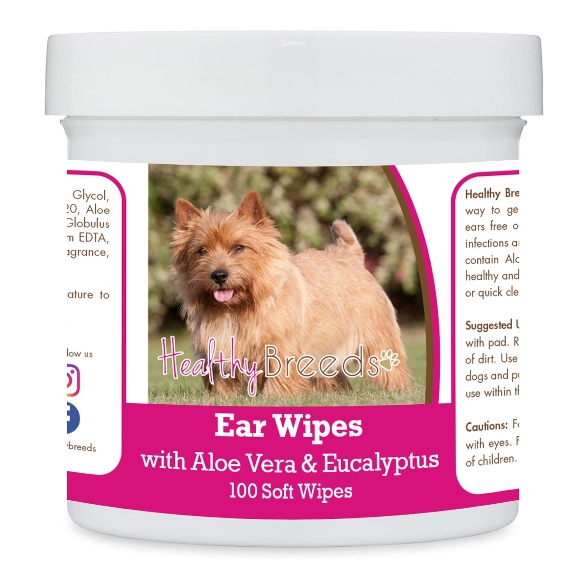 Picture of Healthy Breeds 192959824278 Norwich Terrier Ear Cleaning Wipes with Aloe & Eucalyptus for Dogs - 100 Count