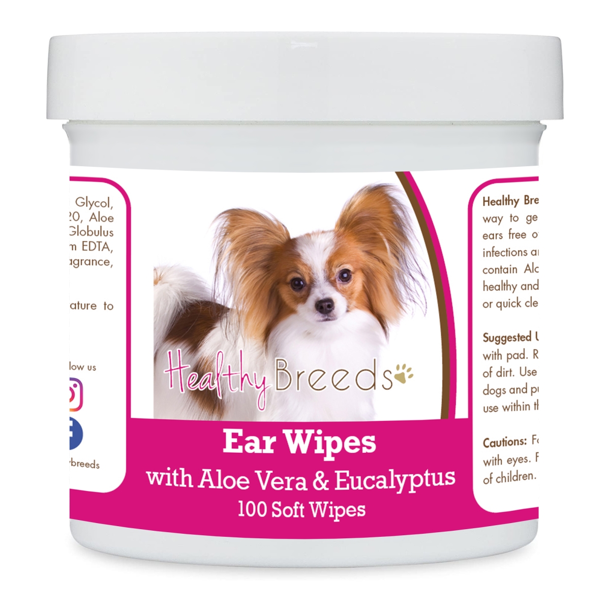 Picture of Healthy Breeds 192959824308 Papillon Ear Cleaning Wipes with Aloe & Eucalyptus for Dogs - 100 Count