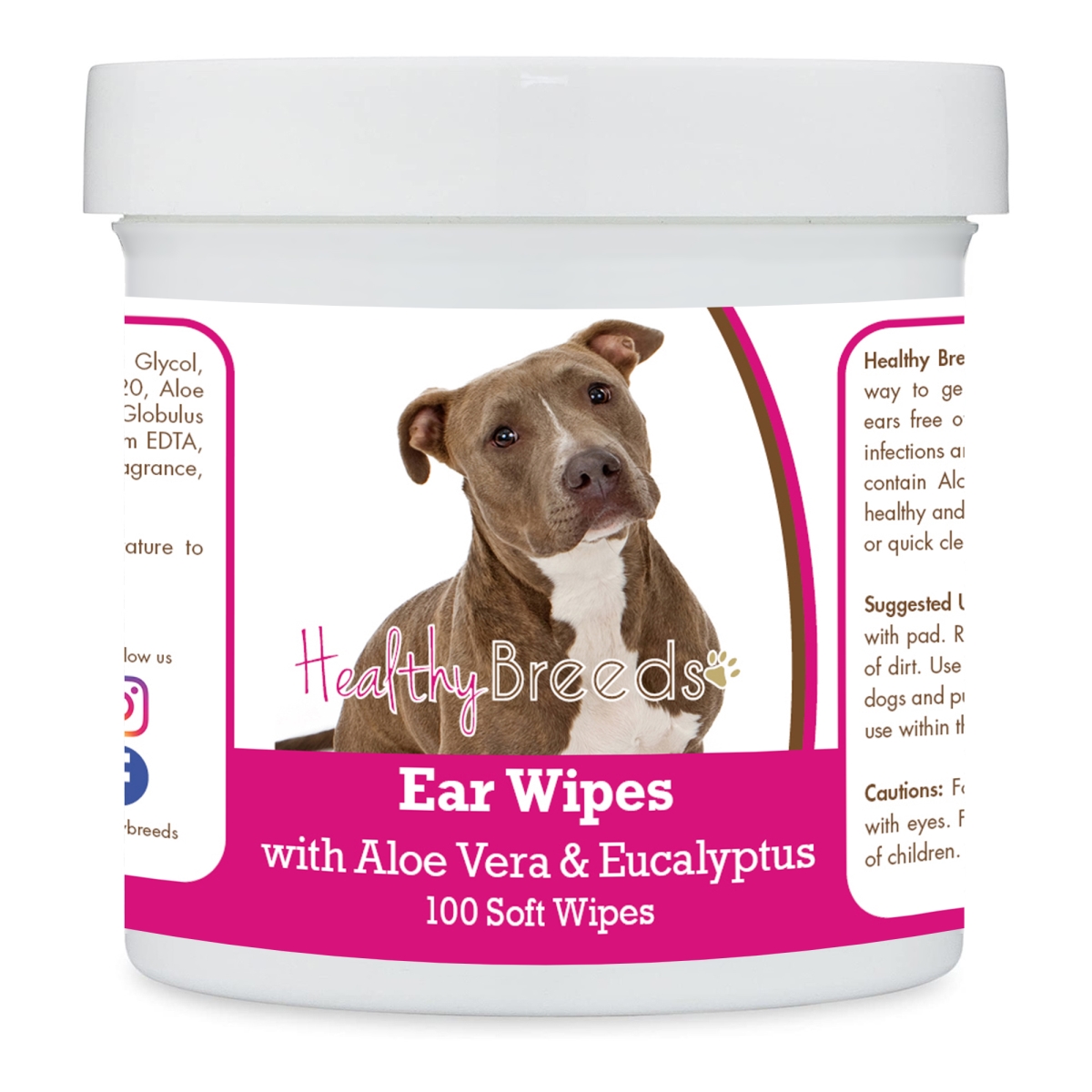 192959824322 Pit Bull Ear Cleaning Wipes with Aloe & Eucalyptus for Dogs - 100 Count -  Healthy Breeds