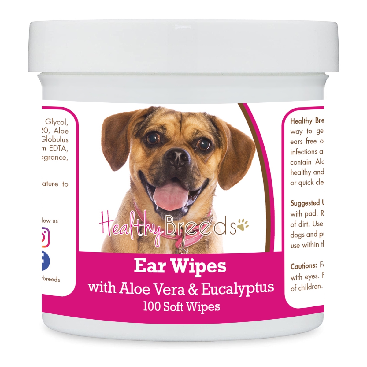 Picture of Healthy Breeds 192959824469 Puggle Ear Cleaning Wipes with Aloe & Eucalyptus for Dogs - 100 Count