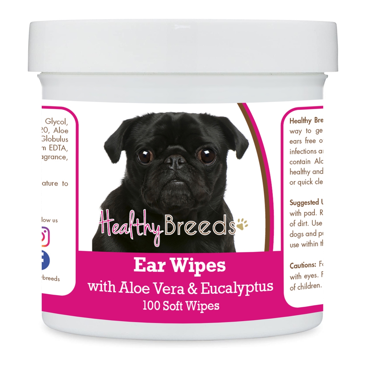 Picture of Healthy Breeds 192959824476 Pug Ear Cleaning Wipes with Aloe & Eucalyptus for Dogs - 100 Count