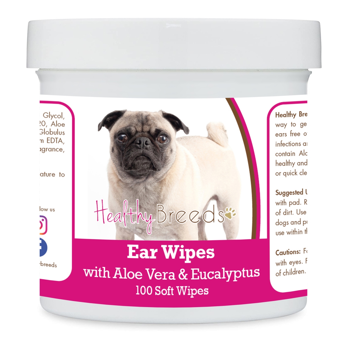 Picture of Healthy Breeds 192959824483 Pug Ear Cleaning Wipes with Aloe & Eucalyptus for Dogs - 100 Count
