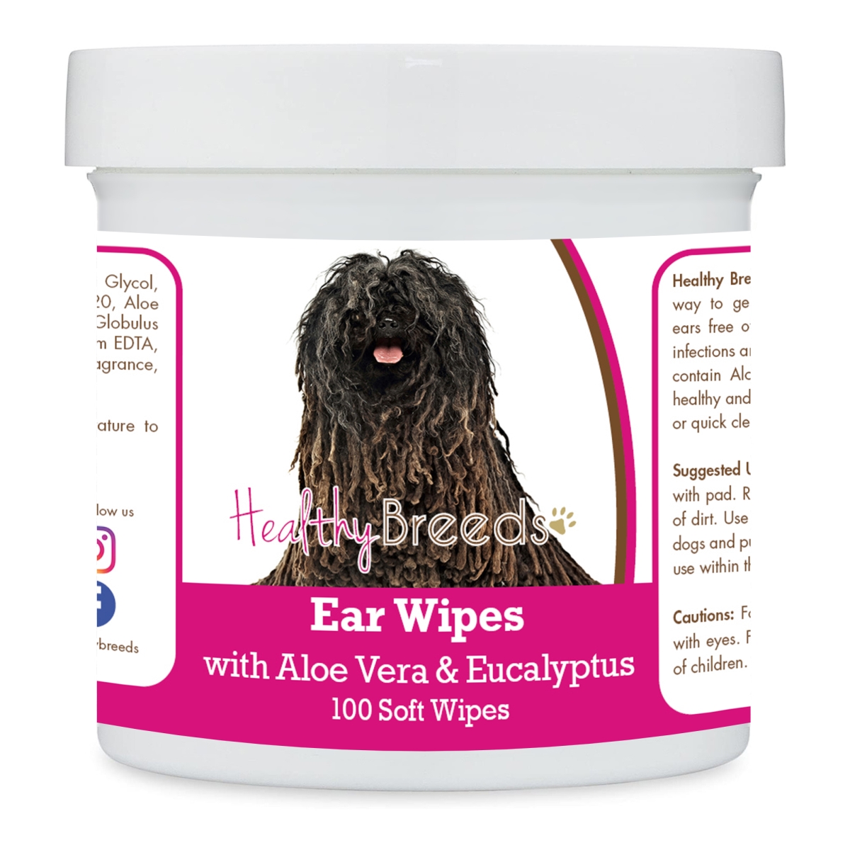 Picture of Healthy Breeds 192959824490 Pulik Ear Cleaning Wipes with Aloe & Eucalyptus for Dogs - 100 Count