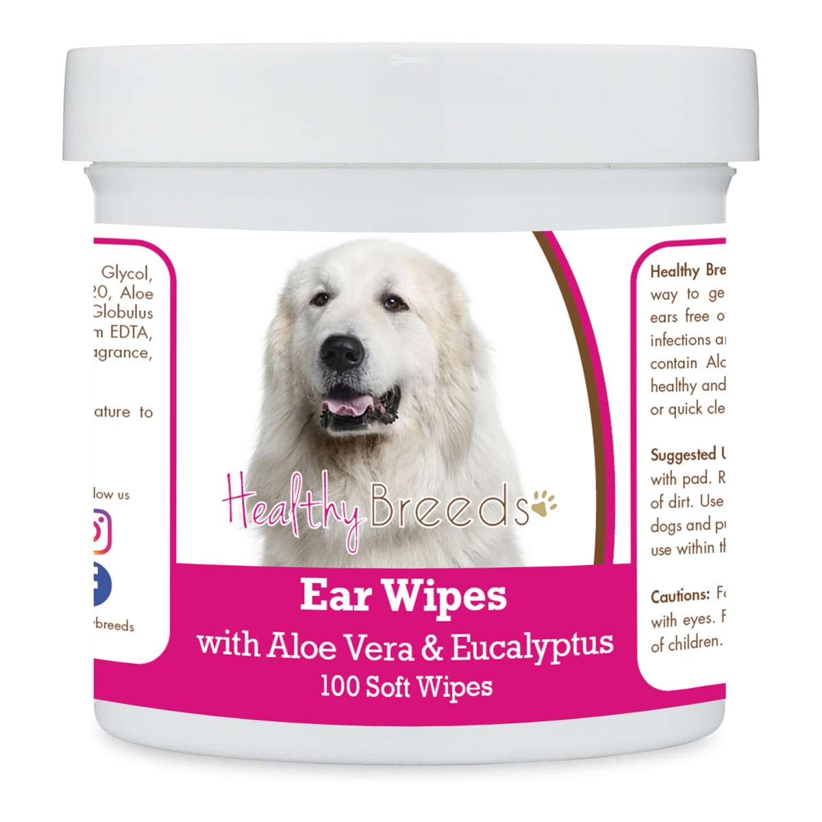 Picture of Healthy Breeds 192959824513 Great Pyrenees Ear Cleaning Wipes with Aloe & Eucalyptus for Dogs - 100 Count