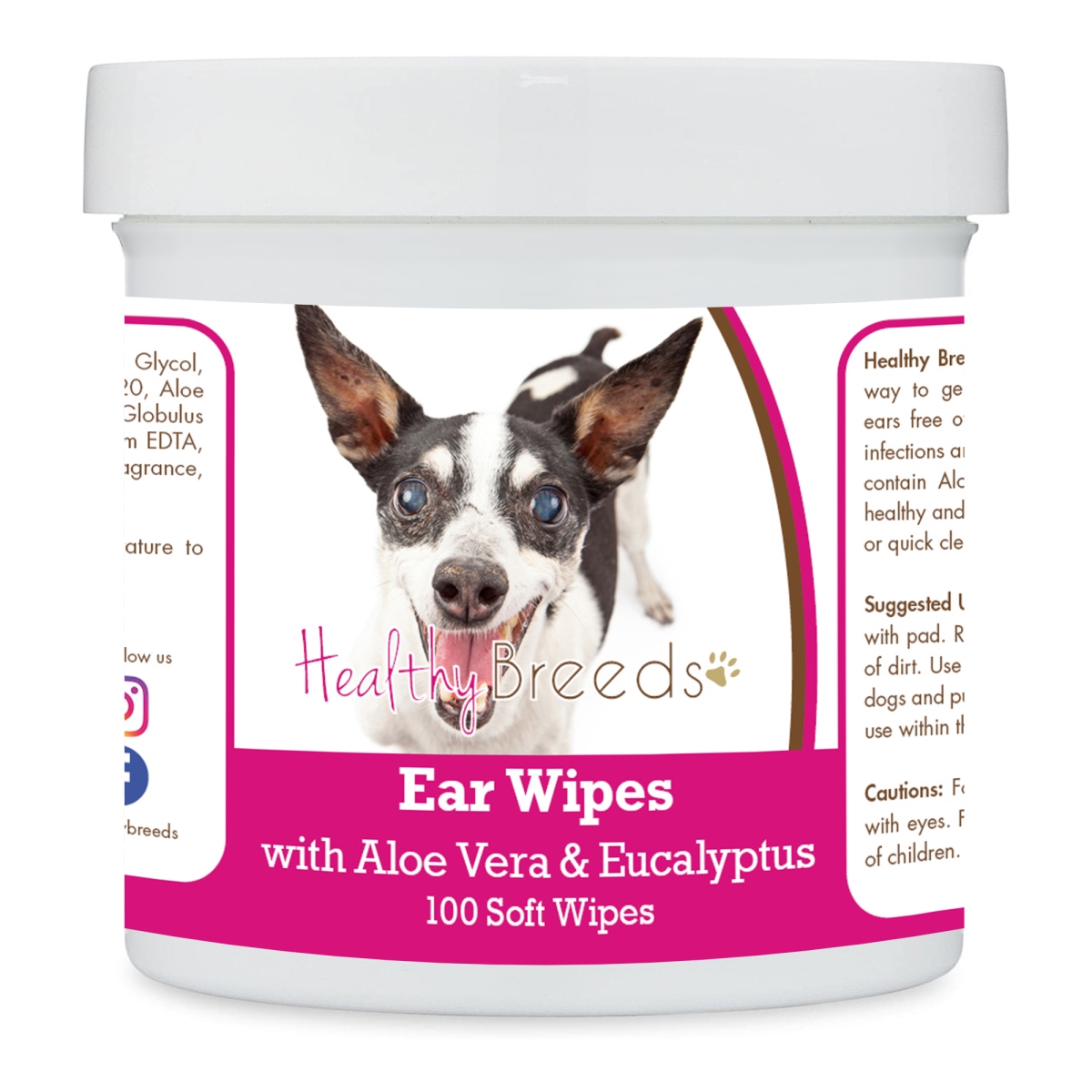 Picture of Healthy Breeds 192959824537 Rat Terrier Ear Cleaning Wipes with Aloe & Eucalyptus for Dogs - 100 Count