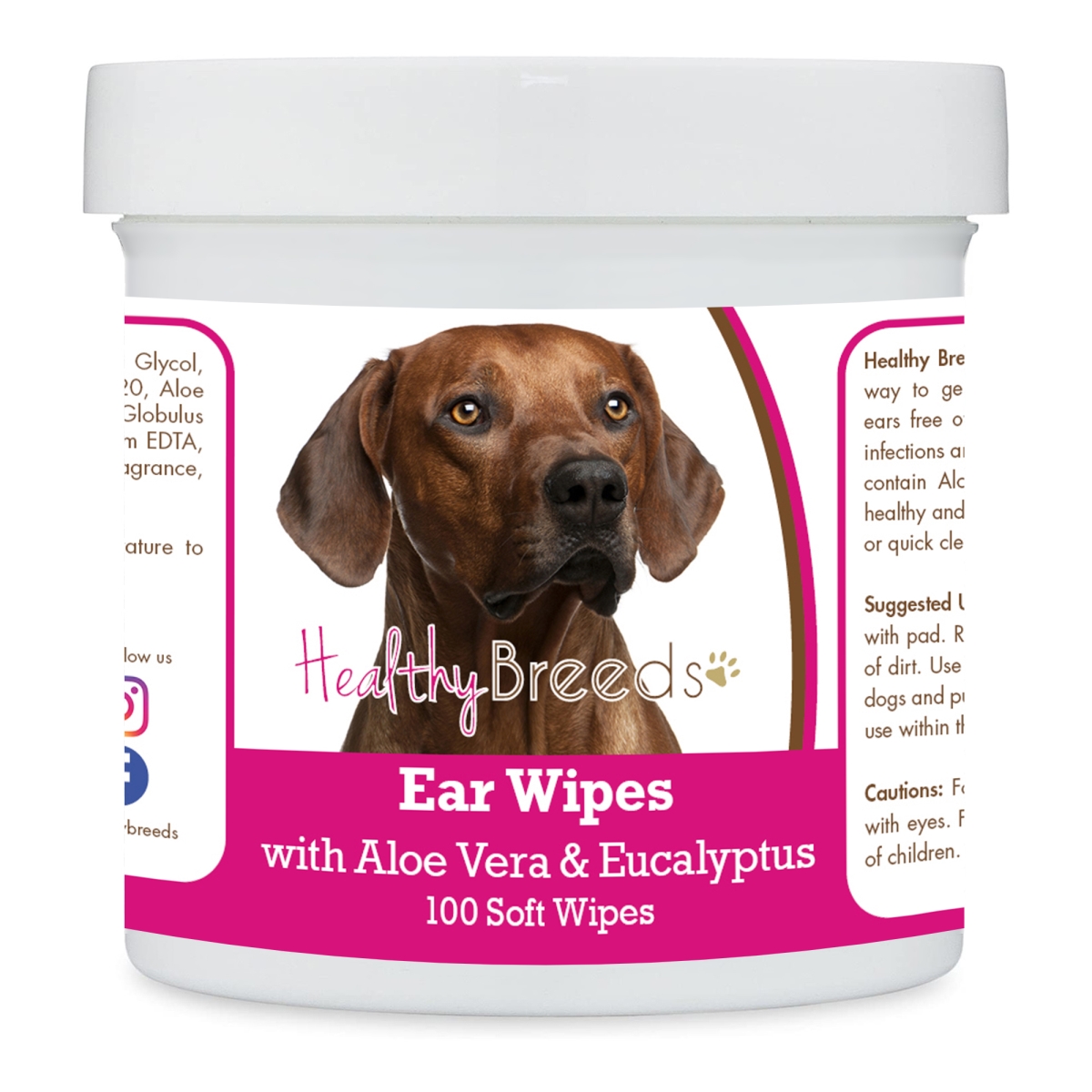 Picture of Healthy Breeds 192959824551 Rhodesian Ridgeback Ear Cleaning Wipes with Aloe & Eucalyptus for Dogs - 100 Count