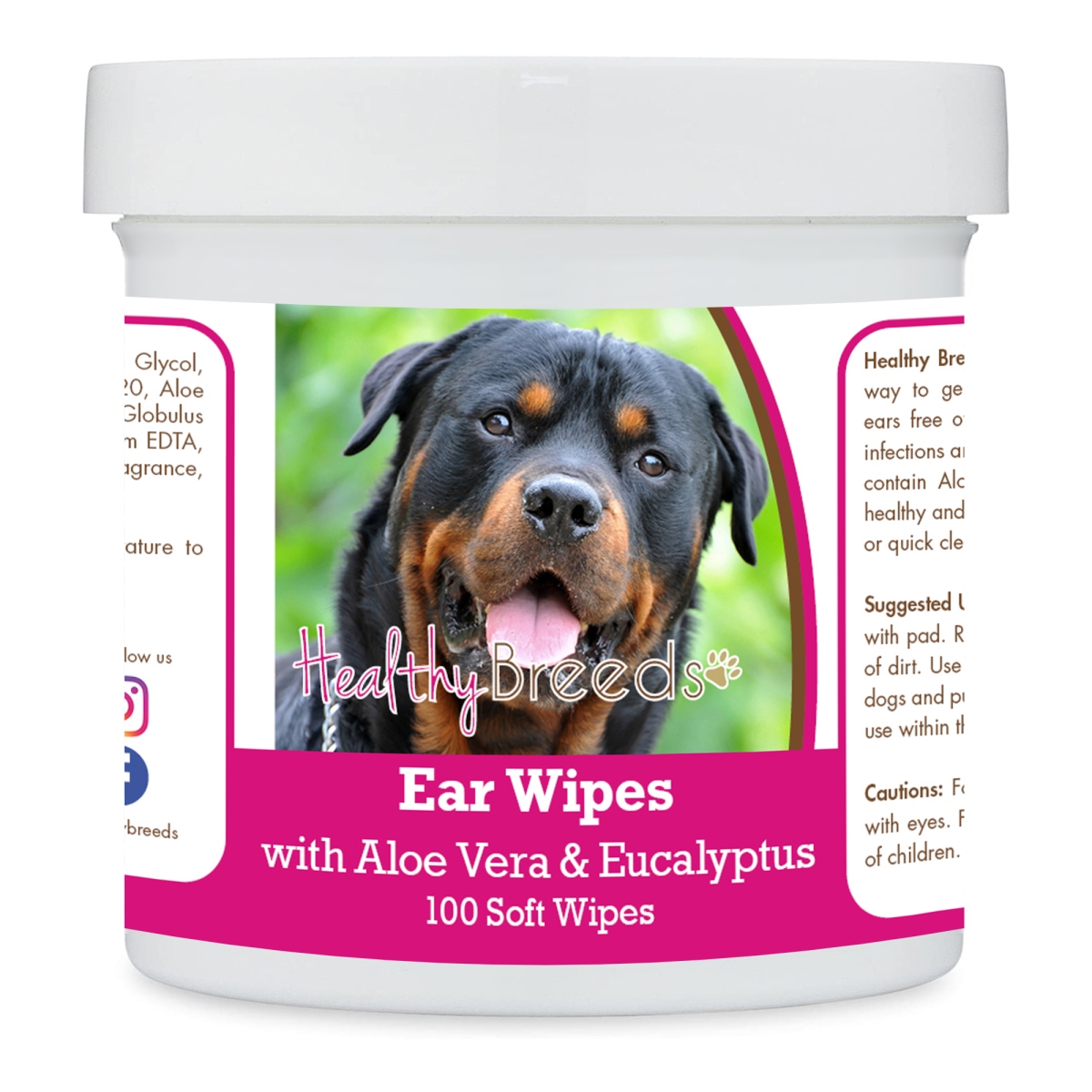 Picture of Healthy Breeds 192959824568 Rottweiler Ear Cleaning Wipes with Aloe & Eucalyptus for Dogs - 100 Count
