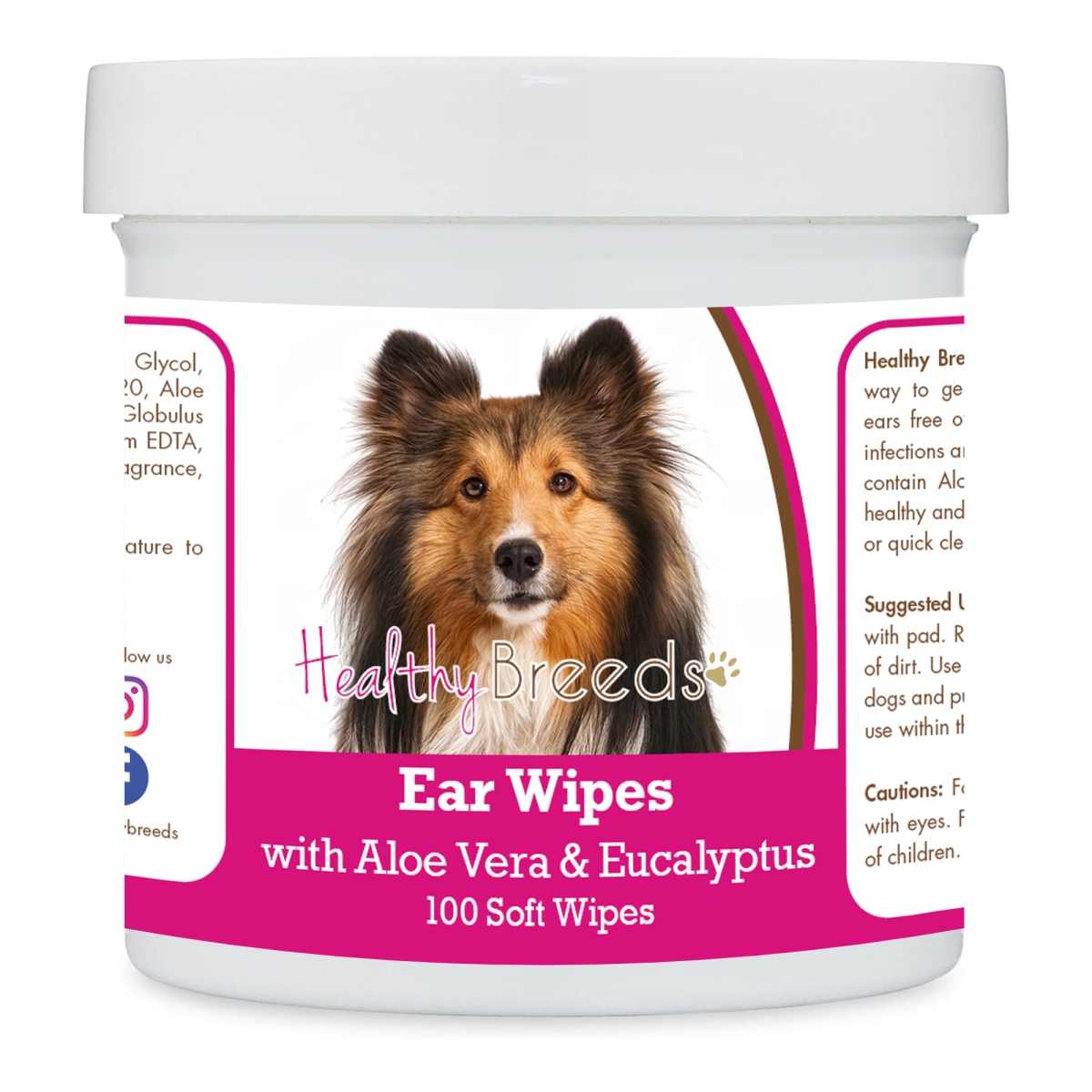 Picture of Healthy Breeds 192959824674 Shetland Sheepdog Ear Cleaning Wipes with Aloe & Eucalyptus for Dogs - 100 Count
