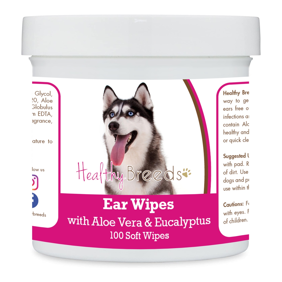 Picture of Healthy Breeds 192959824698 Siberian Husky Ear Cleaning Wipes with Aloe & Eucalyptus for Dogs - 100 Count