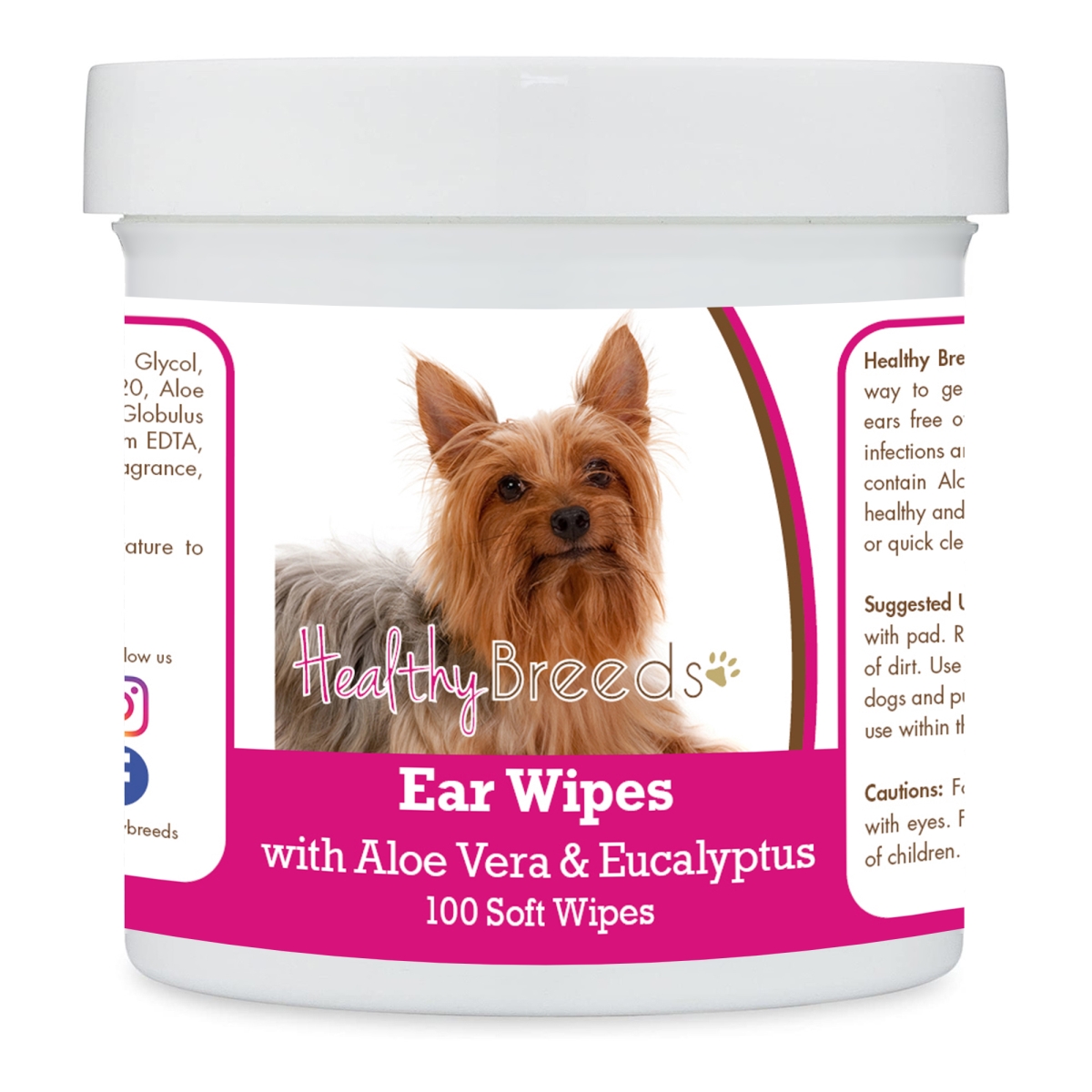 Picture of Healthy Breeds 192959824704 Silky Terrier Ear Cleaning Wipes with Aloe & Eucalyptus for Dogs - 100 Count