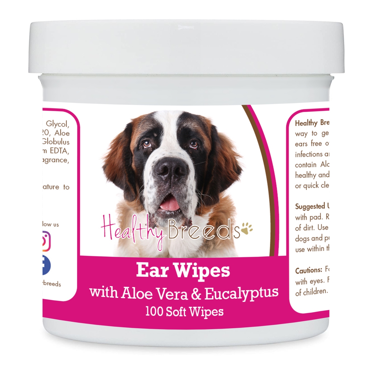 Picture of Healthy Breeds 192959824766 Saint Bernard Ear Cleaning Wipes with Aloe & Eucalyptus for Dogs - 100 Count