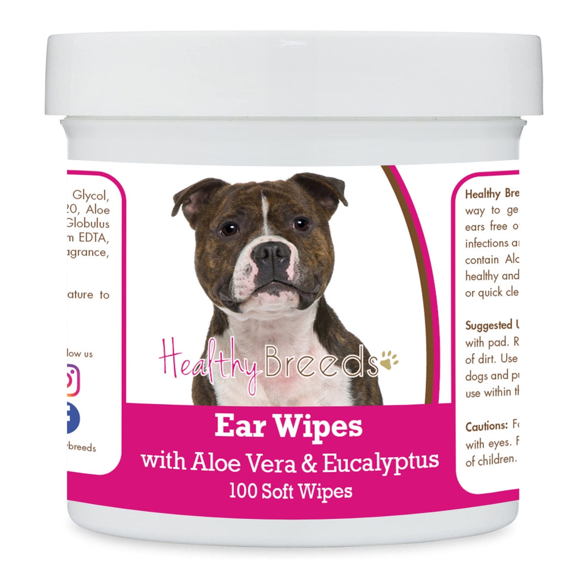 Picture of Healthy Breeds 192959824773 Staffordshire Bull Terrier Ear Cleaning Wipes with Aloe & Eucalyptus for Dogs - 100 Count